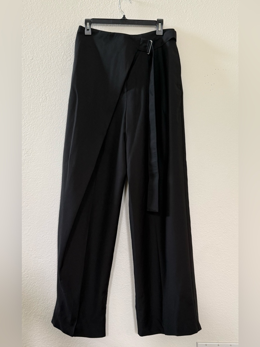 COS Belted Wrap-Front Wool Wide-Leg Trousers Black Size 8
